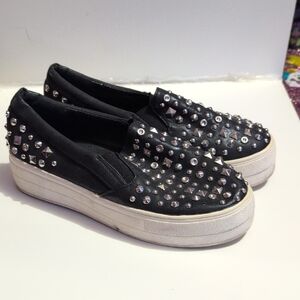 Black Studded Women's Slip-On Shoes